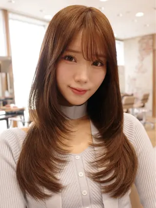 ロング カラー 前髪顔周りレイヤー 韓国 SAYAKAのヘアスタイル