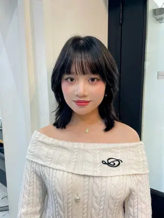 ミディアム カラー yu-kaハッシュ カット/韓国レイヤーのヘアスタイル