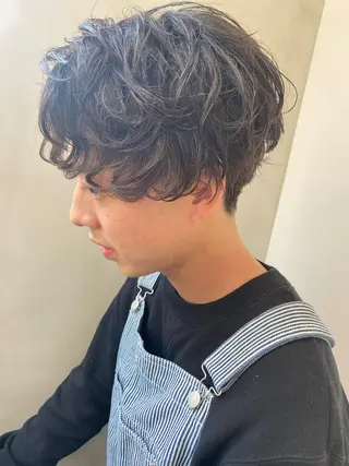 ミディアム パーマ nishido ハイライト/メンズのヘアスタイル