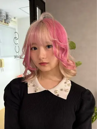 ミディアム カラー ホワイトカラー/梅田 ハイトーン/しんのヘアスタイル