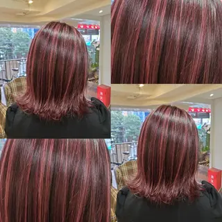 ミディアム ツヤ髪✨縮毛矯正 ハイトーンカラーのヘアスタイル