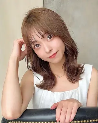 ミディアム カラー 🧡くびれヘア/前髪 顔周り🧡久原結衣のヘアスタイル