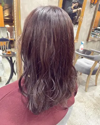 セミロング カラー ヘアアレンジ 髪質改善カラー&TR 縮毛矯正/弱酸性矯正のヘアスタイル