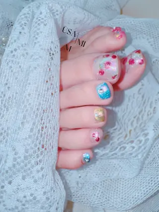 ネイル 💕🐰うさみみ🐰 💕猫と触れ合い✨のネイルデザイン