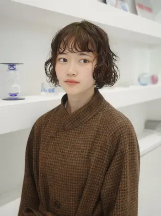 ショート カラー パーマ 🌱ぱつっと/ボブ 🌱のヘアスタイル