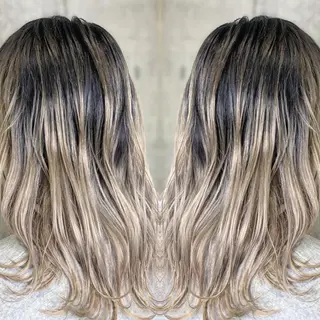 ミディアム カラー ヘアアレンジ 髪質改善×ハイトーン 中田啄也のヘアスタイル