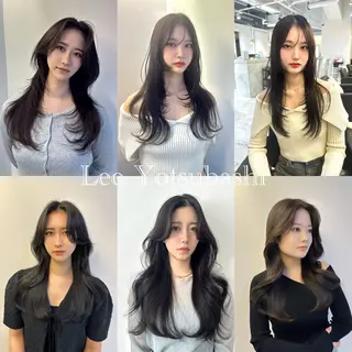 セミロング 韓国ヘア特化 前髪クロスパーマのヘアスタイル