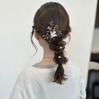 セミロング カラー パーマ ヘアアレンジ メンズ キッズ 顔周りcut/ 艶ワンカラー♥ちさきのヘアスタイル