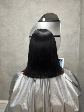 ミディアム 縮毛矯正/透明感 グレージュ/辻部雅人のヘアスタイル