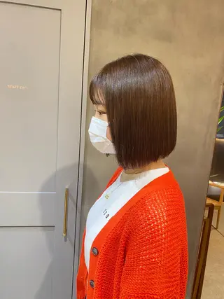 ミディアム カラー ボブ/巻ける縮毛矯正 /韓国レイヤーはなのヘアスタイル