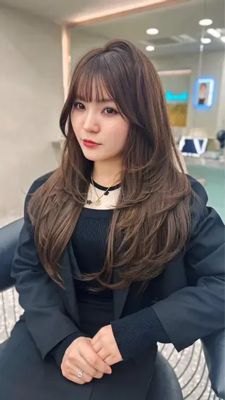 セミロング カラー ブリーチなし レイヤーKYONのヘアスタイル