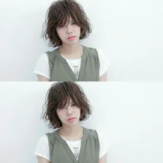 ミディアム パーマ 藤森 希美のヘアスタイル