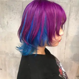 ミディアム カラー ホワイト&レイヤーカ ットエクステ長畠俊輔のヘアスタイル