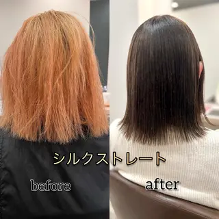 ミディアム ブリーチ毛に縮毛矯正 ✨カラー✨山田 正幸のヘアスタイル