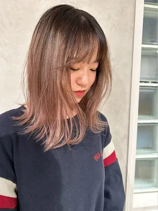 ミディアム カラー ayano🍒パーマ 暖色カラーのヘアスタイル