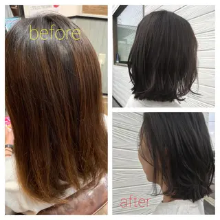 ミディアム カラー ヘアアレンジ ビヨウシツトリコ よねたにみなのヘアスタイル