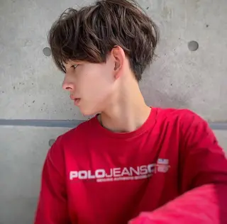 ショート パーマ メンズ 赤み消し🌿 透明感カラー🫧のヘアスタイル