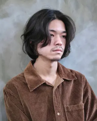 ミディアム パーマ メンズ 木村陸弥 似合わせ 透明感カラー🌿のヘアスタイル