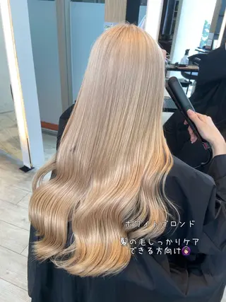 ロング カラー yuzu/暖色/栄/ ブリーチ/髪質改善のヘアスタイル