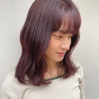 ミディアム カラー ブリーチなしで透け感 暖色カラーボブaoiのヘアスタイル