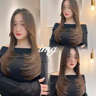 ロング Lond Cheri所属・笑　璃 🎀／韓国／ ワンカラー／縮毛矯正のヘアスタイル