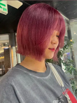 ミディアム カラー ボブ/暖色カラー コウボヒカルのヘアスタイル