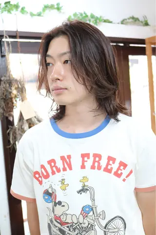 ミディアム パーマ メンズ 木村陸弥 透明感/ 赤み消し/オリーブのヘアスタイル