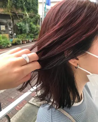 ミディアム カラー 暖色カラー🍊 ボブ🌿顔周りcutのヘアスタイル