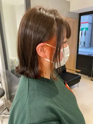 ミディアム 暖色カラー🍊 ボブ🌿顔周りcutのヘアスタイル