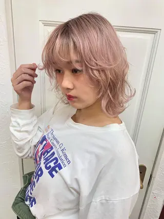 ミディアム カラー ピンクベージュ/新潟 万代/高橋桃葉🍑のヘアスタイル