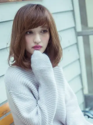 ミディアム セミロング カラー パーマ 松島祐介【店長／ トップディレクター】のヘアスタイル