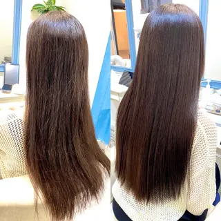 ロング クセ、艶にお悩みの方 ブリーチ毛にも縮毛可のヘアスタイル