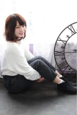 ミディアム カラー パーマ 細川 亮のヘアスタイル