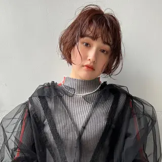 ショート パーマ クロスパーマ× 透明感カラー✂︎のヘアスタイル