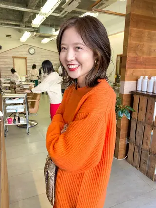 ミディアム カラー クロスパーマ× 透明感カラー✂︎のヘアスタイル