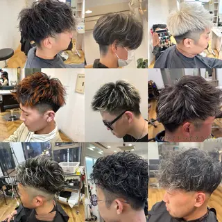 カラー パーマ メンズ ハイトーン髪質改善 家中貴典のヘアスタイル