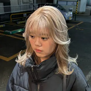 ミディアム 🎀ハイトーン/ 艶カラー/夕月🎀のヘアスタイル