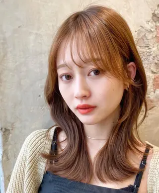 ミディアム カラー On所属・顔まわりカット🌟 くびれヘア/寺門遥輝のヘアスタイル