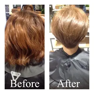 ショート ミディアム カラー パーマ アオガミ （前髪顔周りカット）のヘアスタイル