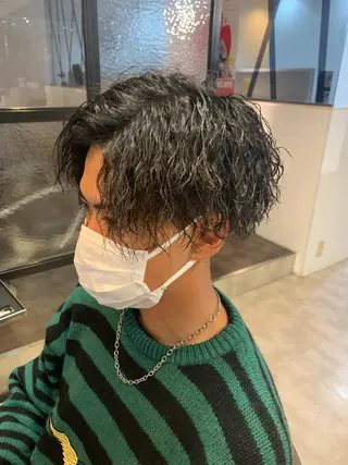 ミディアム メンズ メンズパーマ/難波/ 心斎橋　室園亮佑のヘアスタイル