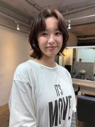 ミディアム パーマ 森貴裕/ベージュ/ パーマ/オリーブのヘアスタイル