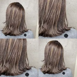 ミディアム ツヤ髪✨縮毛矯正 ハイトーンカラーのヘアスタイル