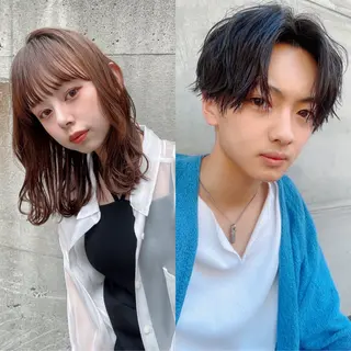 ミディアム カラー パーマ メンズ レイヤー/ハイトーン カラー/SHISEIのヘアスタイル