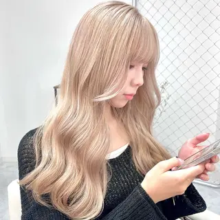 ロング カラー パーマ ヘアアレンジ メンズ キッズ ハイトーン/ピンク 💗モモ໒꒱のヘアスタイル