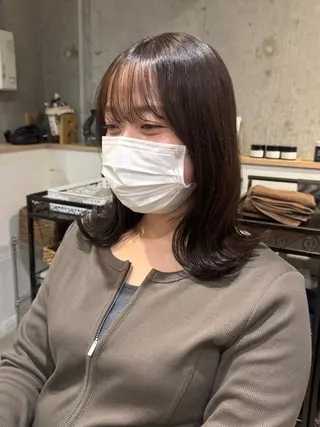 ミディアム カラー ヘアアレンジ 顔まわり/艶カラー/ 🤎himari🤎のヘアスタイル