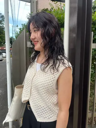 セミロング カラー パーマ 竹内 菜々子のヘアスタイル