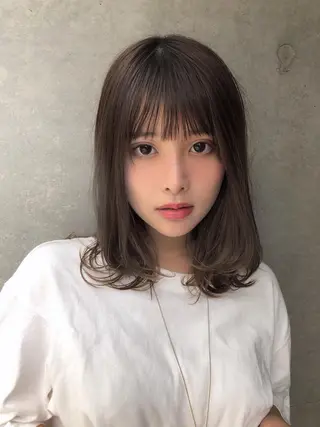 ミディアム カラー パーマ 巣山 竜一のヘアスタイル