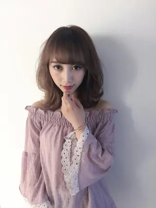 ミディアム コテ巻き風パーマ💛 池袋のヘアスタイル