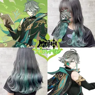 セミロング カラー 推しカラー💫 ブリーチ💫若菜覚のヘアスタイル