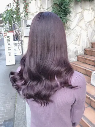 セミロング カラー 💎色落ち綺麗に白肌 ラベンダー💎りんのヘアスタイル